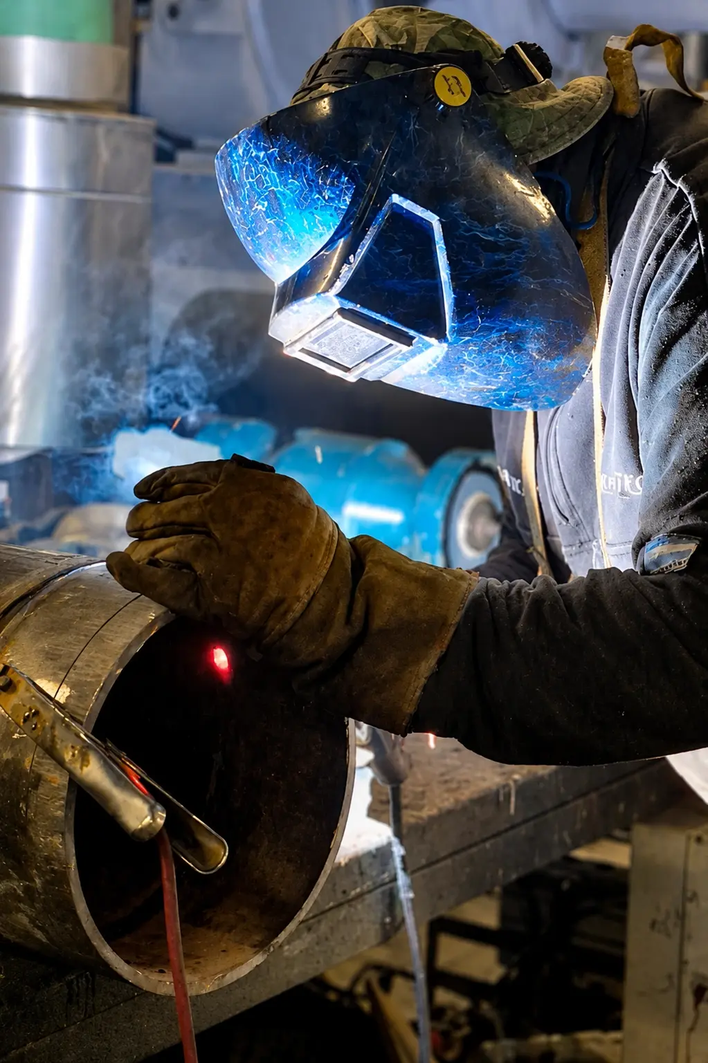 Soldadura TIG de acero inoxidable en planta industrial